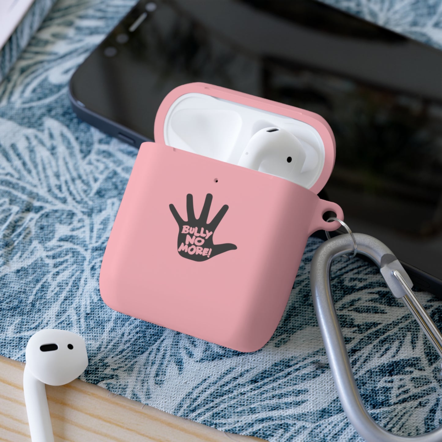 AirPods and AirPods Pro Case Cover Bully No More Logo Protective TPU Case with Carabiner Fits 1st 2nd Gen and AirPods Pro Case