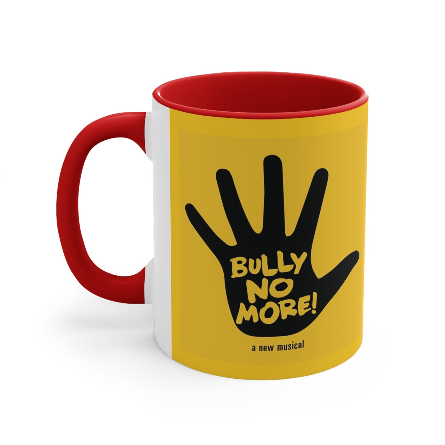 11oz two-tone ceramic coffee mug with colorful interior and C-handle with red interior.
