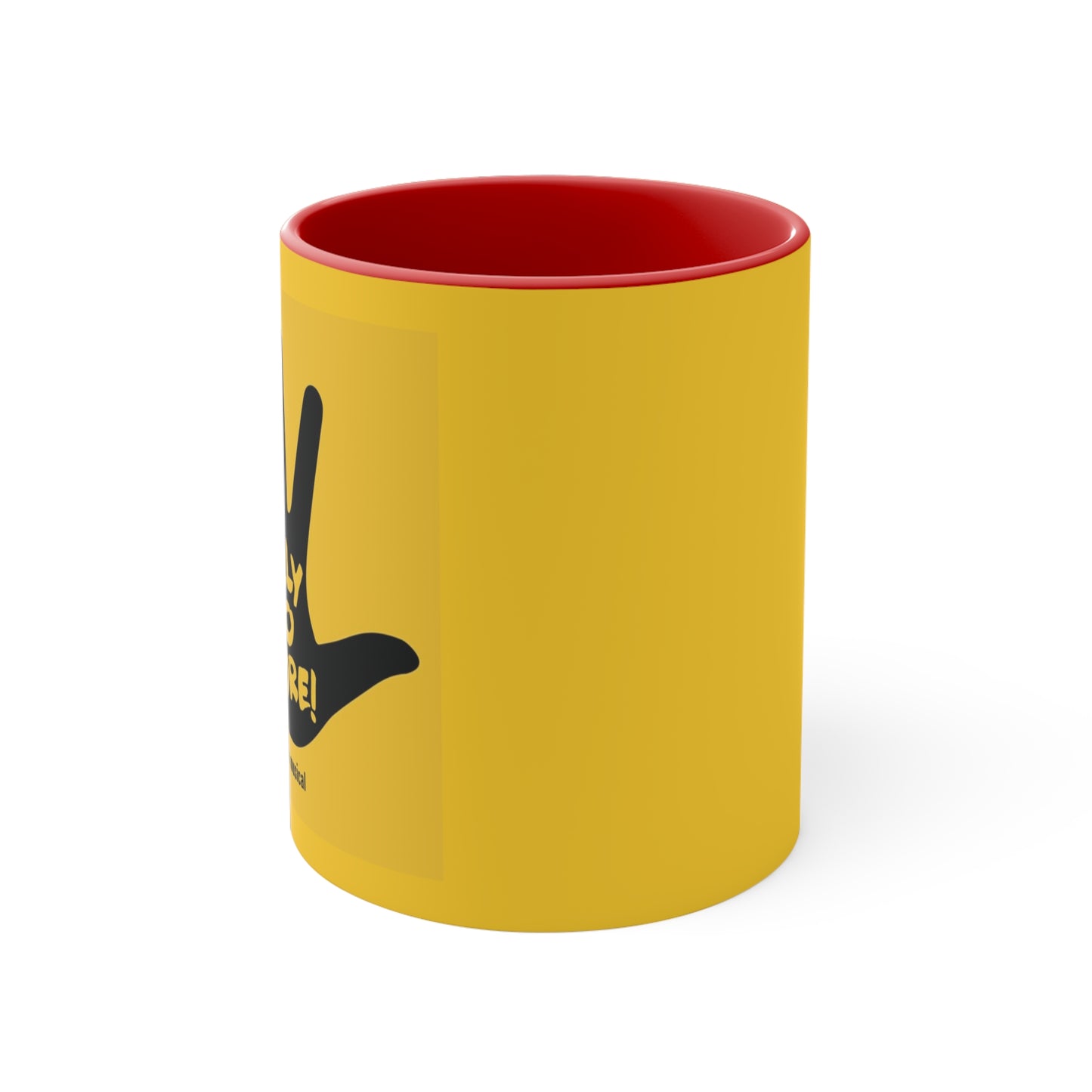 Side view of 11oz two-tone ceramic coffee mug with colorful interior and C-handle